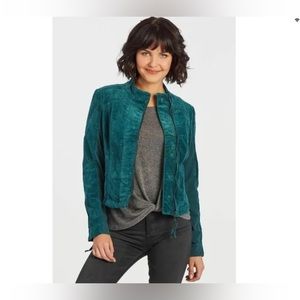 WOMENS MARRAKECH TEAL VELVET HARLOW MOTO ZIP UP JACKET ~ SIZE LARGE